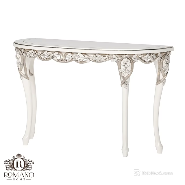 Elegant White Dining Table With Ornate Carved Legs And Decorative Details 3d model 