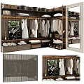 Modern Wooden Wardrobe Interior With Hanging Clothes Folded Garments And Mirror