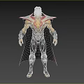 Man with White Hair and Red Cape in Gold and Red Costume with Muscular Build