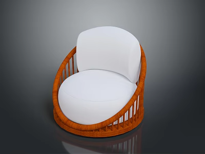 Modern Single Seater Sofa With Brown Rattan Frame And White Cushion Backrest 3d model
