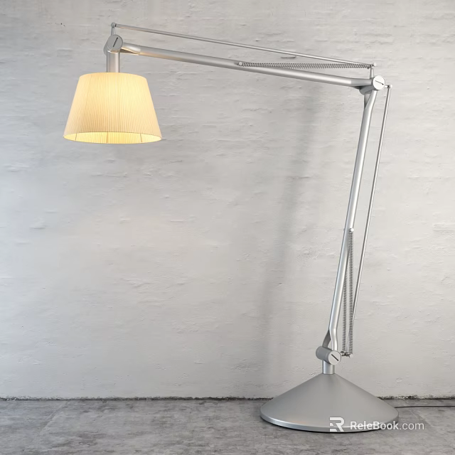 Modern Adjustable Floor Lamp with Silver Metal Arm and Beige Fabric Shade 3d model 