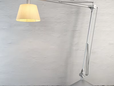 Modern Adjustable Floor Lamp with Silver Metal Arm and Beige Fabric Shade 3d model