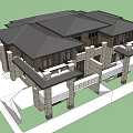 Symmetrical Twin Villa Design With Dark Roof Stone Exterior And Balconies