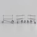 Three Metal Carts With Wheels And Multiple Storage Shelves 3d model
