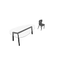 Modern Dining Table And Chairs Set With Glass Top Gray Seats And Black Legs