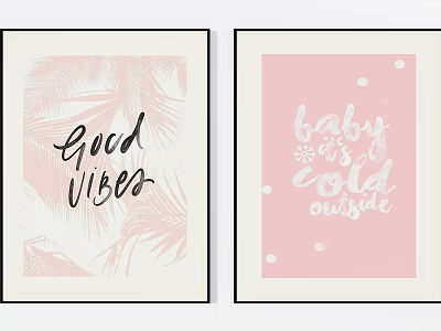 Pink Background Decorative Wall Art With Palm Leaves Good Vibes And Snowflakes Typography 3d model