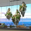 Stunning Hotel Lobby Interior With Hanging Rock Formations Green Plants And Large Windows