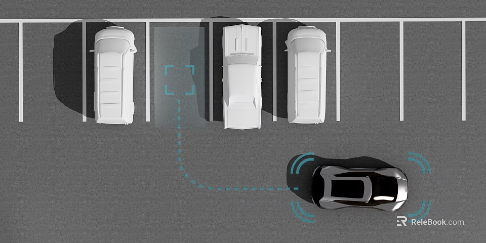 Vehicle Reverse Parking Assistance System In Parking Lot With Guiding Path 3d model 