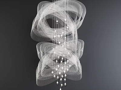 Modern Crystal Chandelier With Layered White Mesh And Crystal Pendants Lighting 3d model