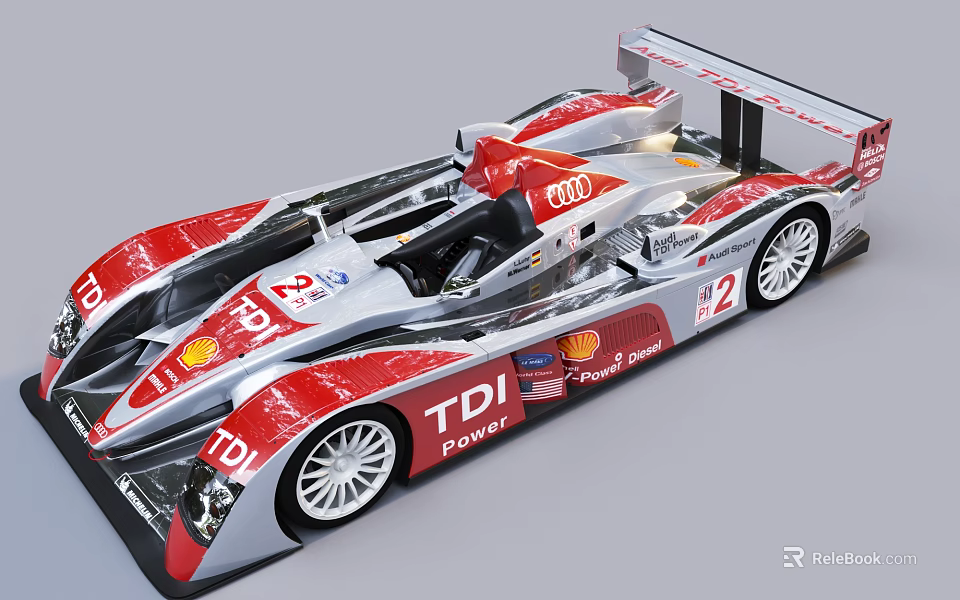 Audi TDI Race Car With Shell Sponsorship And Aerodynamic Number 2 Body Design 3d model 