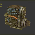 Intricate Mechanical Engine Component With Blue Purple Parts Orange Tube And Gears