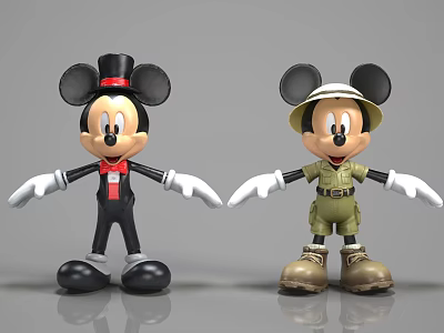 Mickey Mouse Character Figurines In Tuxedo Top Hat And Adventure Outfit With Boots 3d model