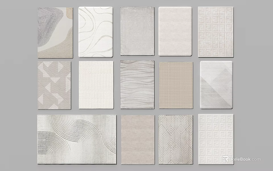 Square Rugs Collection With Various Patterns And Neutral Tones Featuring Textured Designs And Styles 3d model 