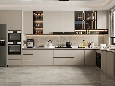 Modern Kitchen Interior Featuring Cabinets Appliances Built in Oven And Marble Countertop 3d model