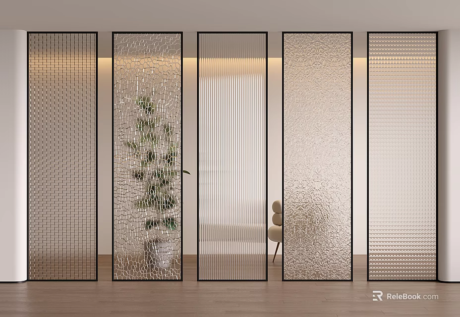 Modern Room Dividers With Glass Panels Metal Frames And Textured Designs For Interior Spaces 3d model 