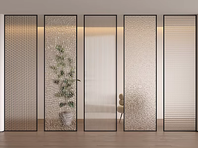 Modern Room Dividers With Glass Panels Metal Frames And Textured Designs For Interior Spaces 3d model