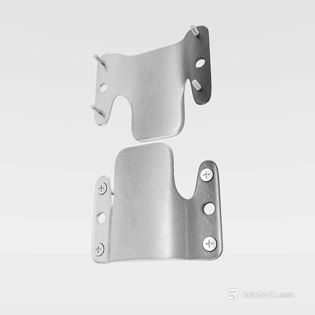 Sturdy Silver Metal Brackets With Mounting Holes And Screws Double Pieces 3d model 