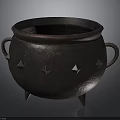 Antique Bronze Cauldron With Dual Handles Three Legs And Triangular Studs