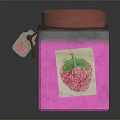 Vibrant Pink Food Storage Jar With Strawberry Label And Round Lid For Kitchen Use