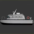 Modern Blue And White Water Vessel With Railing Lifebuoy And Upper Deck Equipment
