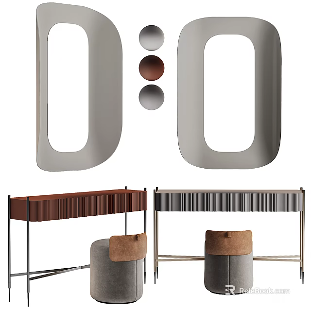 Modern Dressing Tables With Brown And Gray Drawers And Stools With Cushions 3d model