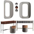 Modern Dressing Tables With Brown And Gray Drawers And Stools With Cushions 3d model