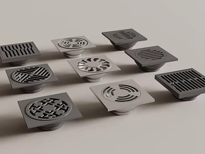Various Modern Floor Drain Designs With Decorative Grate Patterns And Styles 3d model