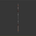 Decorative Polearm Weapon With Multi Tiered Structure And Red Black Gold Accents