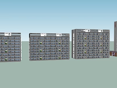 Neatly Arranged Multi Story Apartment Buildings With Numerous Windows And Blue Sky 3d model