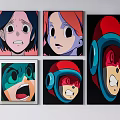 Anime Character Portraits Framed Wall Art With Expressive Faces And Colorful Illustrations