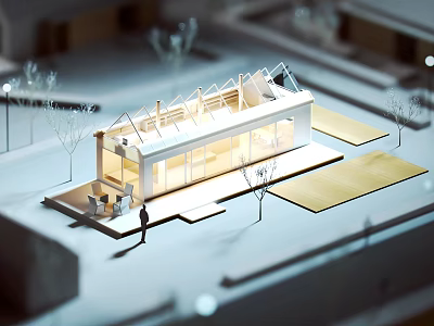 Decorative Ornament Set With Modern Architectural Model Glass Windows And Small Trees 3d model