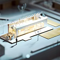 Decorative Ornament Set With Modern Architectural Model Glass Windows And Small Trees