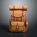 Vintage Brown Backpack With Adjustable Straps Side Pockets And Rolled Top Storage