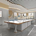 Modern Eyewear Store Interior With Glass Display Counters And Eyeglasses Collection 3d model