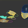 Disposable Face Masks on Mannequin Head and Surface with Blue Transparent Colors