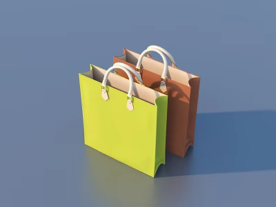 Daily Necessities Green And Brown Shopping Bags With White Handles 3d model