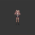 Game And Movie Character Featuring Pink Twin Tails Black Red Uniform Standing On Wooden Floor