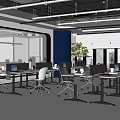 Modern Public Office Space With Open Layout Desks Chairs And Windows 3d model