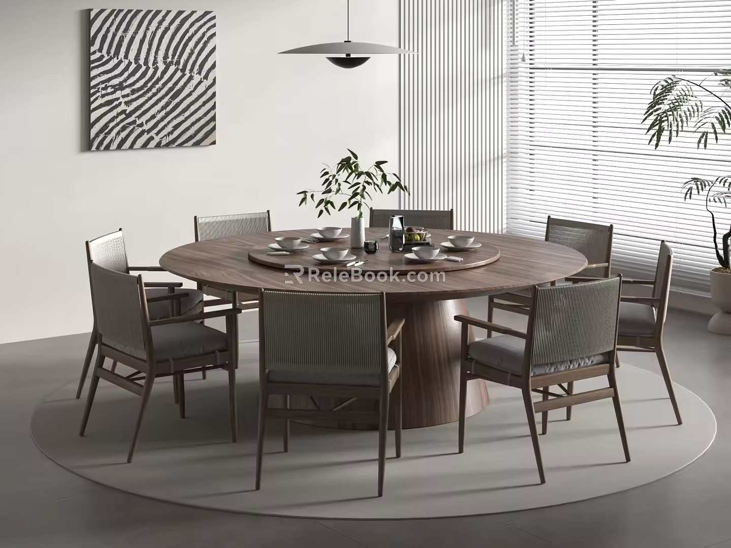 Quiet Round Dining Table and Chair Combination Dining Table and Chair 3d model