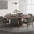 Quiet Round Dining Table and Chair Combination Dining Table and Chair 3d model