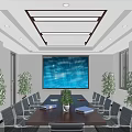 Modern Office Interior With Bookshelves Workstations Long Ceiling Lights Large Windows And Plants