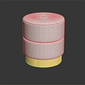 Modern White Round Upholstered Stool with Two Tiered Design and Yellow Base