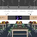 School Modern Classroom With Green Stools Wooden Tables Black Screen And Wall Tools 3d model