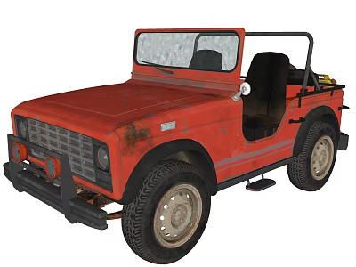 Red Vintage Off Road Car With Convertible Top And Weathered Exterior 3d model