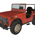 Red Vintage Off Road Car With Convertible Top And Weathered Exterior