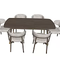 Modern Wooden Dining Table Set With Upholstered Armchairs And Light Seats