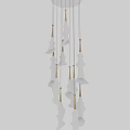 Sleek Modern Chandelier With Multiple White Conical Shades And Brass Accents