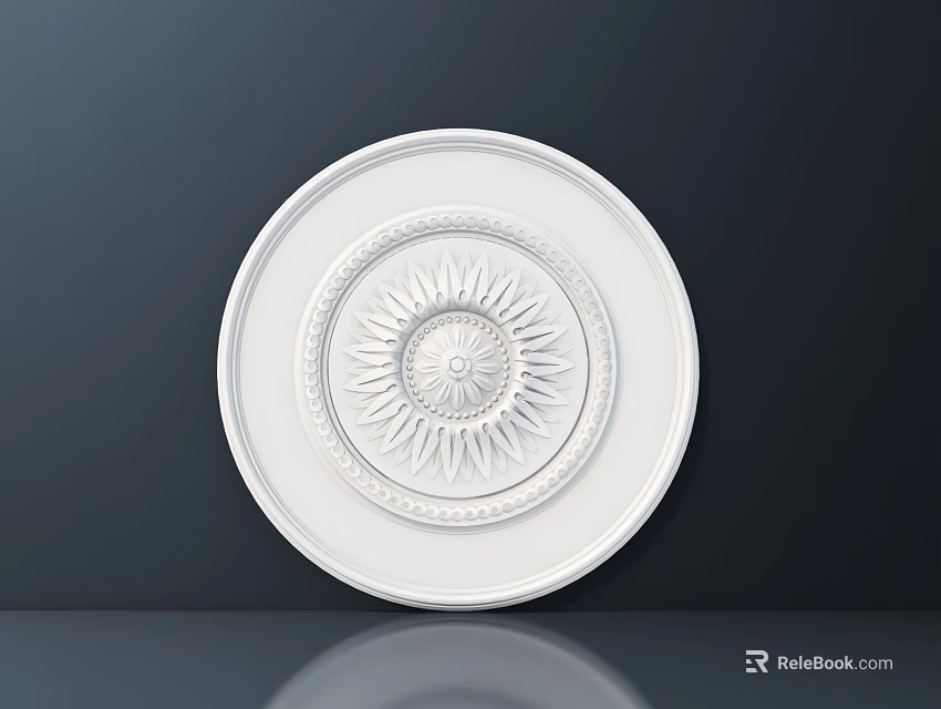 White Circular Decorative Ceiling Light Plate With Intricate Radiant Patterns And Ornate Border Design 3d model 