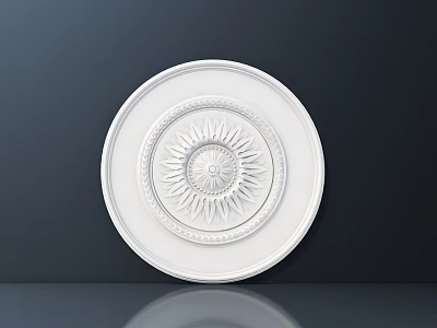 White Circular Decorative Ceiling Light Plate With Intricate Radiant Patterns And Ornate Border Design 3d model