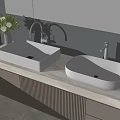 Elegant Modern Bathroom Interior With Square And Oval White Washbasins On Marble Countertop